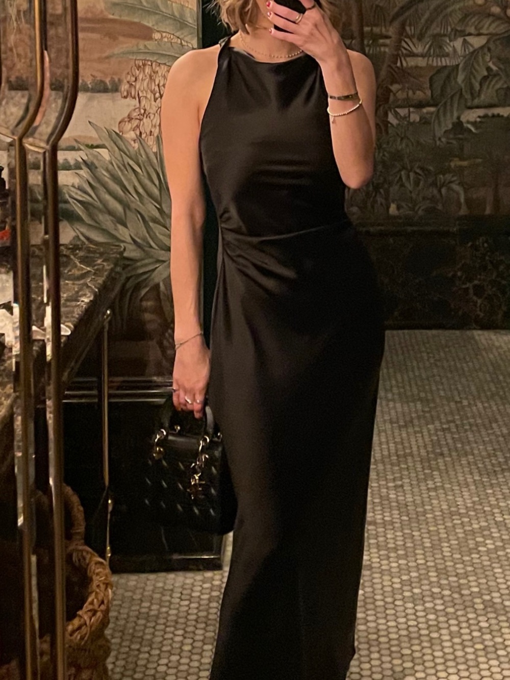 Black Satin Halter Evening Dress - Brand: